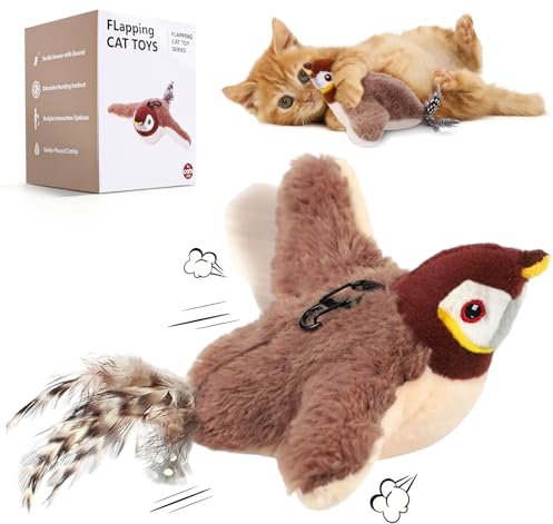 Starnearby Flapping Bird Cat Toy, Interactive Cat Toys, Rechargeable Automatic Flapping Wings Chirping Bird Chase Cat Toy for Indoor Cats