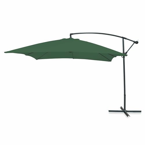 Ombrellone lampara da Giardino Verde 3x2 m, in Acciaio al Carbonio, 6 Stecche rinforzate, Apertura con manovella, Kios Esté