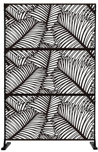 Pannello traforato decorativo in metallo, separe divisorio da esterno o interno, pannello frangivista, separé paravento in acciaio, design moderno e versatile (Motivo Palma, Nero)