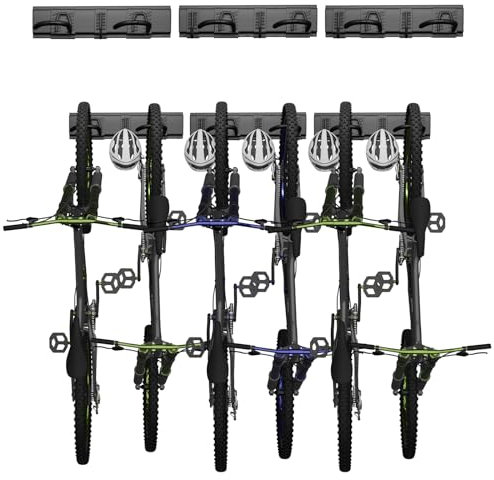 Support mural pour vélo de 48 pour 6 vélos et 5 casques, support de vélo mural, en acier avec une capacité de charge maximale de 500 kg