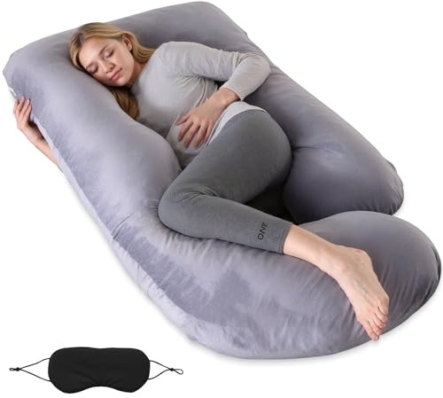 WUSUPU Cuscino Gravidanza,Cuscino Gravidanza per Dormire,Cuscino a Forma di J Supporto Maternità,Cuscino Allattamento e Gravidanza con Rivestimento Esterno Lavabile e Mascherina per Gli Occhi