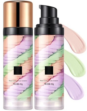 Drei Farben Primer Makeup, Gesicht Isolationscreme für Ebenmäßiger & Hellt Hautton, Ölkontrolle & Natürliche Facial Color Corrector Foundation, Feuchtigkeitsspendend & Wasserfest Make Up Concealer