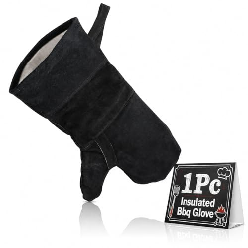 NUOBESTY Insulated Bbq Gloves Heat Resistant Cowhide Leather Welding Mitts for Oven Stove Grill Fireplace Work Safety 15.16In with Cotton Lining
