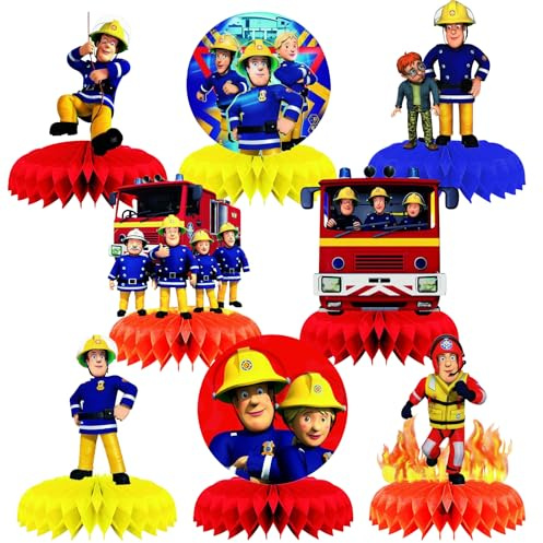 JWTRSVTY 8 Stück Feuerwehr Party Deko Tischdeko, Feuerwehr Bienenwaben Tischdekorationen, Feuerwehrmann Sam Party Tischdeko, Tischdekorationen für Kinder Geburtstage und Fireman Themen Partys