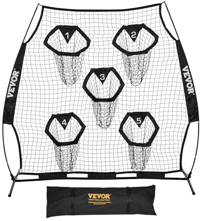 VEVOR Filet de Lancement pour entraîneurs de Football, 1,8 x 1,8 m, Filet d'entraînement avec 5 Poches pour Cible, Filet sans nœuds avec Sangles et étui de Transport, améliore la précision de