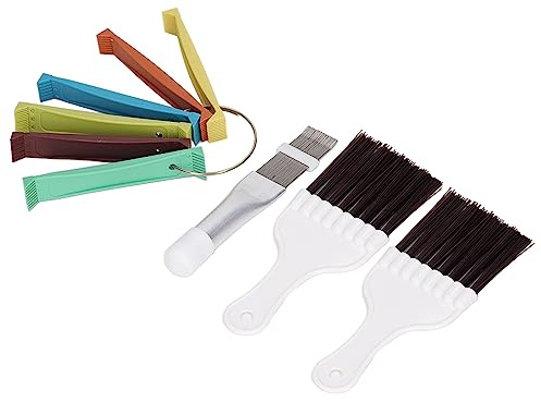 Chrees Kit de Nettoyage D'ailerons de Climatiseur, Outil de Peigne à Ailettes 6 Couleurs avec 2 Brosses de Nettoyage de Condensateur et Brosse à Ailettes en Métal, pour Climatisation