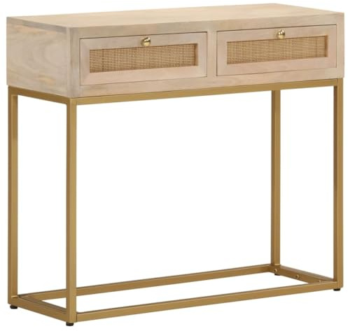 mtlskopl Console 90 x 30 x 76 cm en bois de manguier massif et fer buffet moderne avec étagère pour couloir, salon et chambre à coucher