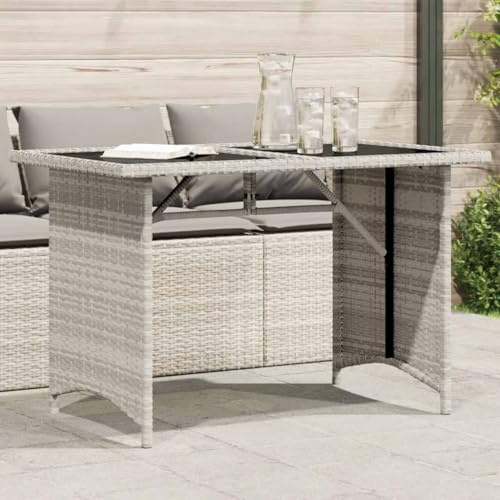 EDNRSOG Table de jardin avec plateau en verre - Gris clair - 110 x 68 x 70 cm - Polyrotin PE - Pour terrasse, jardin, extérieur - Durable - Résistant aux intempéries - Avec cadre en acier - 4 chaises