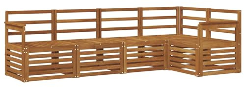 vidaXL 5-teiliges Sofaset, natürliches Akazienholz, massiv, rechteckig, für Garten und Terrasse, Terrassenmöbel, moderne Sitze aus Akazienholz, langlebige Lounge