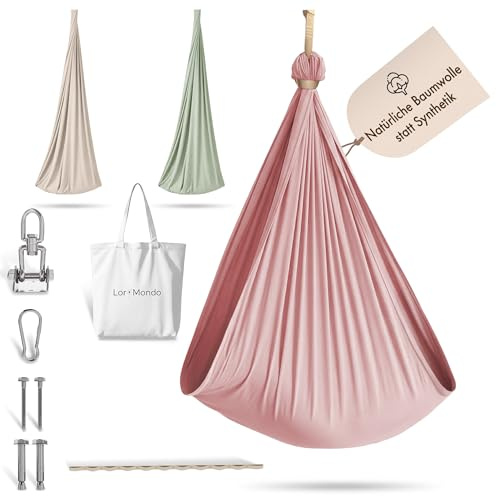 Lori Mondo Hängeschaukel – Gemütliche Indoor Schaukel aus Baumwolle für entspannte Momente, inkl. Montageset und Baumwolltasche (Altrosa)