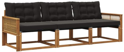 vidaXL Outdoor-Sofagarnitur mit Kissen 3 pcs Natürlich und Schwarz, Outdoor Sofa, Gartenmöbel, modernes Ecksofa, Terrasse Lounge, komfortable Sitzgelegenheit