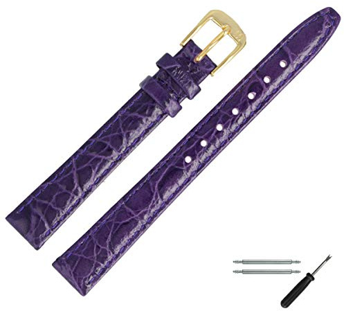 MARBURGER Uhrenarmband 12mm Leder Kroko (Caiman) Prägung Mit Naht - Werkzeug Montage Set 52912