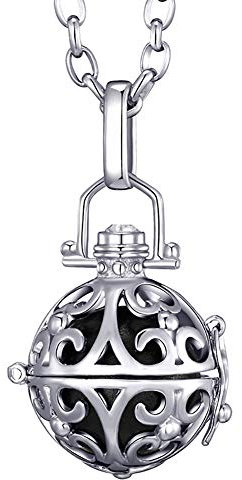 Morella Damen Halskette Edelstahl 70 cm mit Ornament Anhänger und Klangkugel schwarz Ø 16 mm in Schmuckbeutel