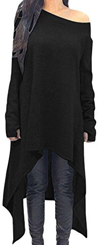 ZANZEA Damen Unregelmäßige Strick Oversize Langarm Pullikleid Longshirt Top Minikleid Schwarz XL