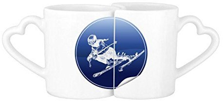 DIYthinker Wintersport Skifahren Ski und Schuhe Blau und Weiß Aquarell Retro Illustration Muster-Liebhaber Becher-Liebhaber Tassen Set weiße Keramik Keramik-Cup Milch Kaffeetasse mit Henkel