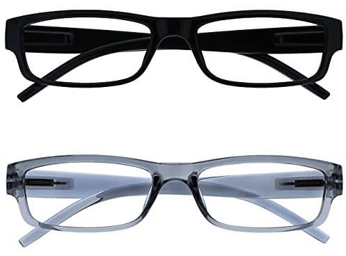 OPULIZE Die Lesebrille Unternehmen Schwarz & Grau Leicht Komfortables Leser Wert 2er-Pack Herren Frauen RR32-17 +1,50