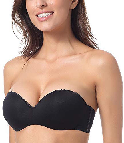 DOBREVA Donna Reggiseno Senza Spalline Push Up Multifunzione con Ferretto Imbottito Reggiseni a Fascia Nero 4D