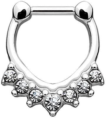 Piercingfaktor Universal Piercing Scharnier Clicker Ring Tribal Vintage mit Kristall Spikes Septum für Tragus Helix Ohr Nase Lippe Brust Intim Nippel aus Chirurgenstahl