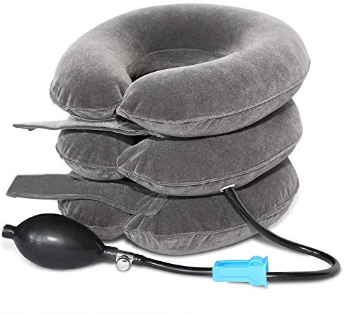 TEEROVA Cervical Neck Traction Collar Device Inflatable Spine Alignment Pillow Instant Pain Relief for Chronic Neck and Shoulder Pain (Gray)