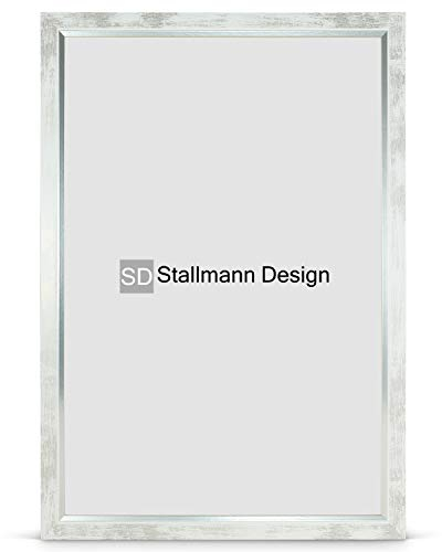 Stallmann Design 'My Frames' Bilderrahmen 40 x 40 cm | Farbe: Weiß-Silber gewischt | nostalgischer Retro Rahmen - kombiniert Used-Look mit modernem Flair