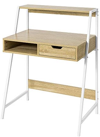SoBuy FWT63-N Schreibtisch mit Ablage und Fach Computertisch Arbeitstisch Bürotisch Tisch mit Schublade Natur BHT ca.: 81x100x50cm