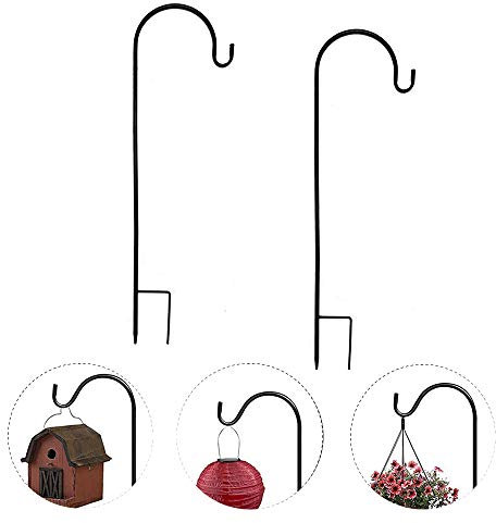 Dualshine 2 Stück Schäferhaken 88,9 cm hoch Garten Outdoor Haken zum Aufhängen von Solarlicht, Vogelfutterspendern, Laternen, Einmachgläsern, Gartenstecker und Hochzeitsdekoration (schwarz)