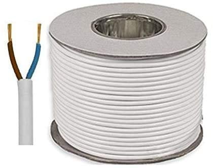 Electrical Core Round PVC Mains Electrical Cable Copper - 3182Y 2 Core x 1.5 mm² 15 Amp PVC Flexible Cable Cut To Length Flex-Wire High Temperature Resistance (White, 5 Meters)