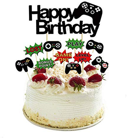 11 Stück Videospiel Happy Birthday Kuchen Topper Cupcake Dekorationen Set Game Controller Kuchen Dekorationen Picks für Mann oder Kinder Spiel Themed Geburtstag Party Zubehör