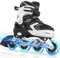 Nattork Kinder Inliner für Jungen Mädchen, Verstellbare 4 Größen Kinder Inline Roller Skates, Leucht Kinder Inline Skates für Jungen Rollschuhe (Schwarz, 32-36 EU / 205-230 MM)
