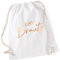 Miss Lovely JGA Turnbeutel Rucksack TEAM BRAUT Stofftasche mit Herz für Junggesellenabschied Bride Crew Farben weiß & rosé-gold Baumwolle Maße 37 x 46cm