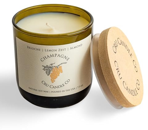 Cru Wine Duftkerzen – Champagnerduft – sauber brennend, ungiftige Kerze, luxuriöse Dekoration, Soja-Kerzen für Zuhause, entspannende Geschenke für Frauen, Bernsteinglas, Soja-Kerze für Männer