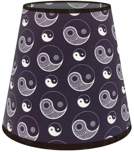 Wogati® Premium Lampenschirm | Größe: L | ØU:25cm | Farbe: Schwarz Ying Yang | E14/E27 | konisch | Baumwolle | für Stehlampen, Hängelampen, Tischlampen, Deckenlampen