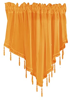 XiinxiGo Schöne Fertiggardine Fenstergardine Gardine aus Voile mit Faltenband Kräuselband Dreieckiger Perlenbesatz Vorhänge für Badezimmer Wohnzimmer,Gelb,Weite 130 cm * Höhe 60 cm