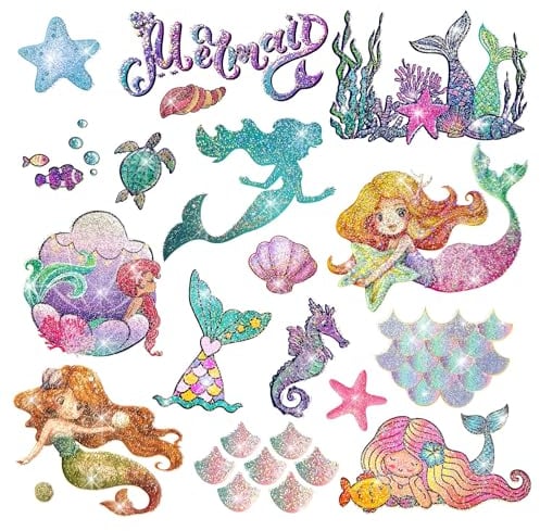 LEADTEAM Meerjungfrau Tattoo Kinder, 10 Blätter Glitzer Tattoo Set Sticker Klebetattoos Kinder Mädchen Hautfreundlich, Meerjungfrauen Party Kindergeburtstag Einschulung Geschenk Mitgebsel Deko