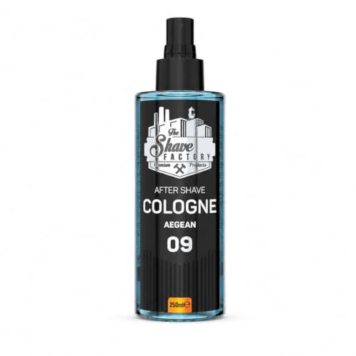 The Shave Factory Aegean 09 Barber Cologne Aftershave Spray 250 ml | Fruchtig-würziger Herrenduft mit Bergamotte und Sandelholz – als Rasierwasser, Body Spray, Haar- und Bartduft.