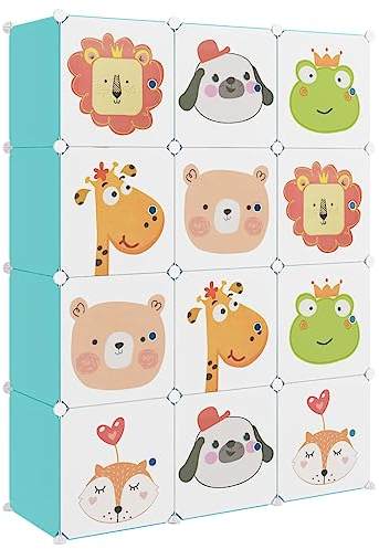 vidaXL Kinderschrank Modular mit 12 Würfeln, Regalsystem mit viel Stauraum, Würfelregal mit Stahlrahmen, Kinderregal Regal Aufbewahrungsschrank, Grün PP