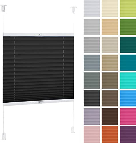 DECOOR Plissee ohne Bohren 135cm x 150cm Faltrollo Rollo für Fenster und Tür Nicht-invasive Fensterjalousien guter Sichtschutz und Sonnenschutz Breite der Überlappung 2 cm Schwarz