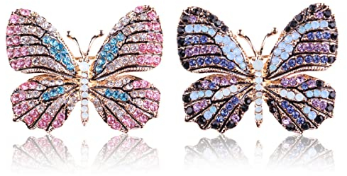 Nifocc 2 Stück Tier Strass Brosche Pins Kristall Schmetterling Brosche Anstecknadel Vintage Strass Insekt Brosche Boutonniere Brosche Clip Emaille Pin für Kleid Pullover Mantel Hüte Dekor