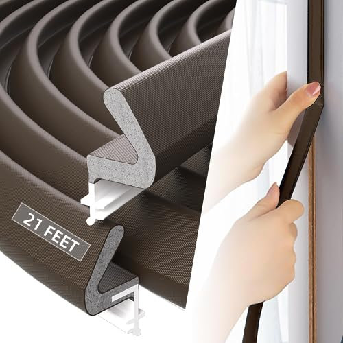 21Ft/6.5M Brown Q-Lon Kerf Weather Seal Stripping for Doors,PU Foam Door Draft Excluder,PVC Soundproofing Window Insulator Gasket Rubber Gap Seal Replacement,External Door Frame Sealing Draught