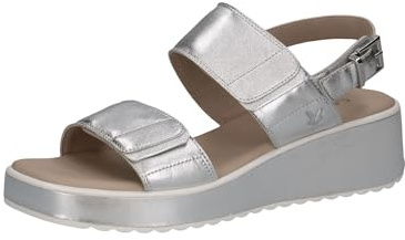 CAPRICE Damen Sandalen mit Keilabsatz aus Leder Wedges, Silber (Silver), 42 EU