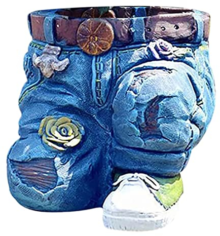 Hilai Blumentöpfe, Garten Blumentöpfe Ornamente Denim Jeans Form Figuren Pflanzer Harz Pflanzentopf Knien knien