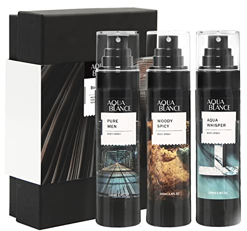AQUA BLANCE Body Spray for Men, Mens Fragrance Mist, Pack of 3, Each 3.4 Fl Oz