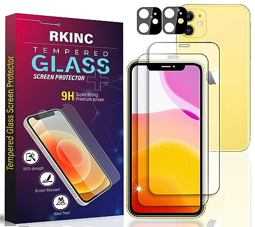 RKINC Screen Protector [2 + 2 Pack] for iPhone 12 6.1-Inch, Tempered Glass Film Screen Protector & 2 Camera lens Protector [LifetimeWarranty][Anti-Scratch][Anti-Shatter]