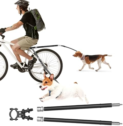 Hemkaukau Rotating Dog Bike Leash for 2 Dogs Flexible Quick Release Bicycle Attachment Hand Free Exerciser Leashes for Safe Cycling Walking Active Pet Parents