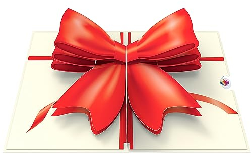 LIMAH® Pop-Up Karte rote Schleife - 3D Geburtstagskarte mit extra Fach – Glückwunschkarte zur Hochzeit, Geburtstag, Weihnachten, Jubiläum, Urlaub - passend für Gutscheinkarte oder Geldgeschenk