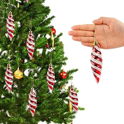 6 Stück Weihnachtskugel Ornamente, 11cm Spirale geformt Kugeln, Splitterfrei Weihnachtsbaumkugeln, Weihnachtsbaum Dekoration Set, Weihnachten hängende Kugeln für Urlaub Party Dekoration (Rot)