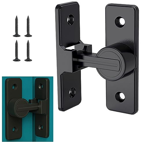 Verrou de porte de grange, loquet de porte robuste à 90 degrés - Loquet de sécurité pour porte coulissante de grange - Convient pour jardin, salle de bain, extérieur, garage (noir)