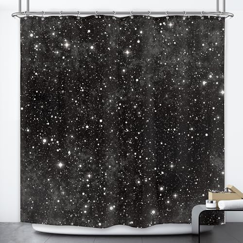Riyidecor Night Sky Duschvorhang 183 x 183 cm (B x H x H), schwarz, weiß, Stern, Sternennebel, kosmische Fantasie, Galaxie, Universum, Weltraum, schöner Planet, Badezimmer-Dekoration, Stoff,