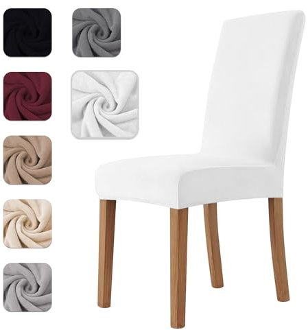 Homebliss Stuhlhussen 4er Set Stretch,Stuhlhussen Schwingstühle Elastisch für Esszimmer- und Küchenstühle, Stuhlbezug Sehr Weich Bequem Kratzfest Weiß