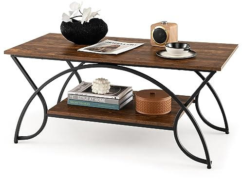 LIFEZEAL Couchtisch Marmor Optik, Wohnzimmertisch Modern mit Metallgestell, 2 Ebenen Rechteckiger Beistelltisch Sofatisch Kaffeetisch für Wohnzimmer Schlafzimmer Büro, 100x50x46cm (Kaffee)